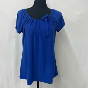 Liz McCoy Blue Short Sleeved Blouse, Liquid Knit, Size XL